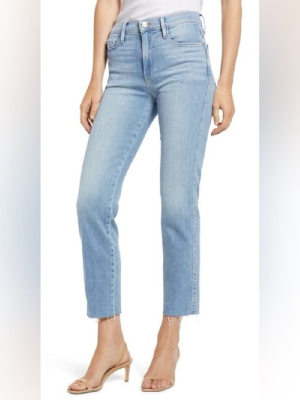 Frame Light Wash High Rise Sylvie Crop Raw Hem Ankle Jeans